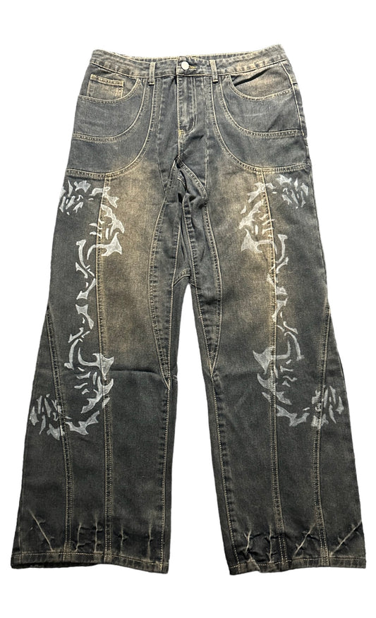 Y2K baggy jeans hand designed dragon bow